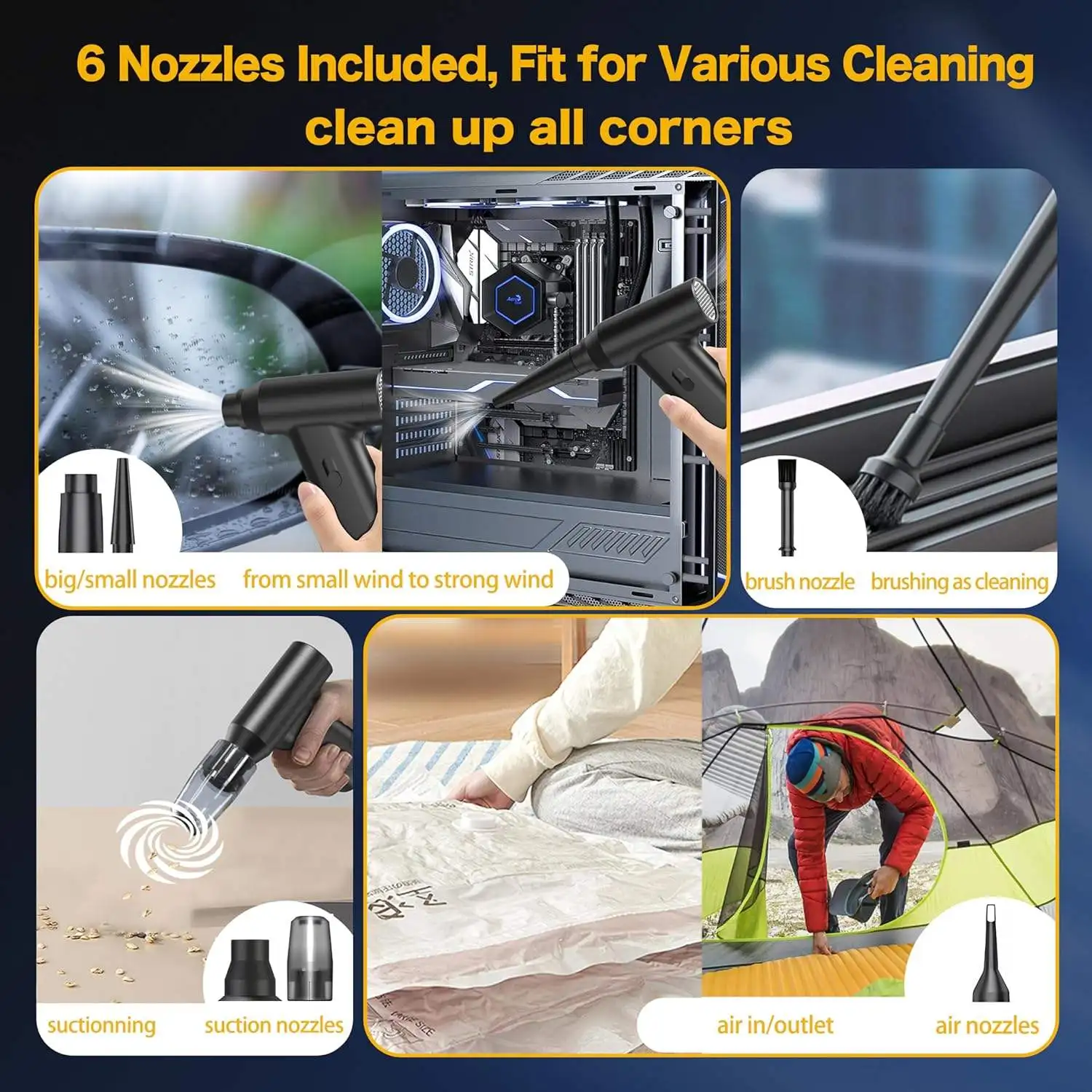 2-in-1 Turbo Jet Fan High-Speed Brushless Portable Battery Powered Air Duster Vacuum Cleaner for Car Outdoor Garage Use