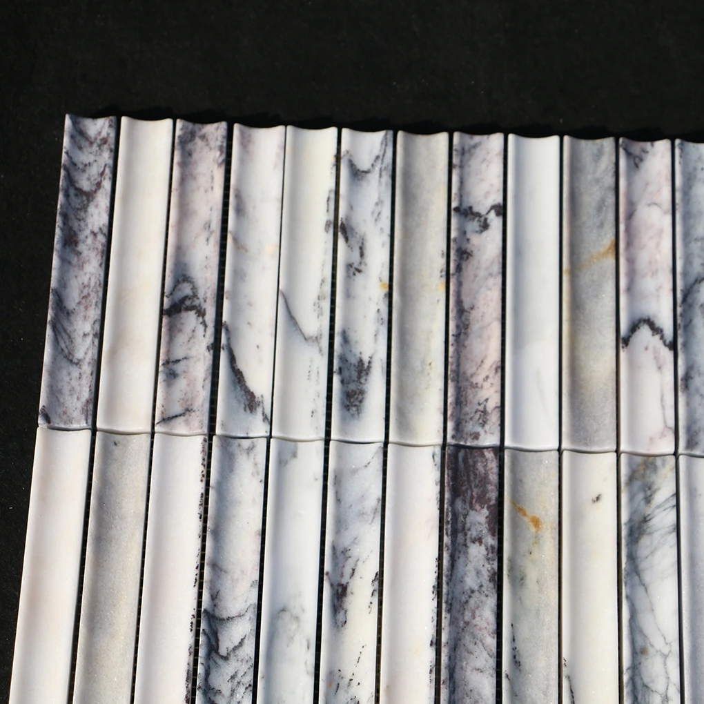 Modern 3D groove long strip mosaic Lilac marble wall decoration bathroom kitchen backpanel tile threedimensional stone mosaic