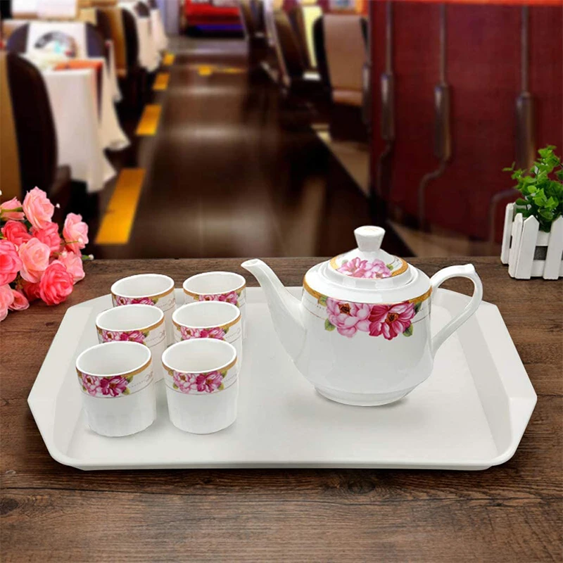 Wholesale Customize Cheap Chinese Style Rectangle White Melamine Bakery Serving Mug Tray