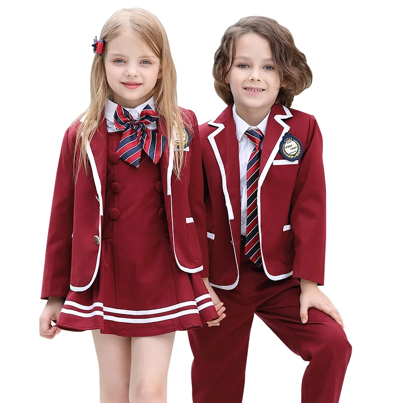 Костюм школьный бордовый для девочек, униформа для начальной и средней школы