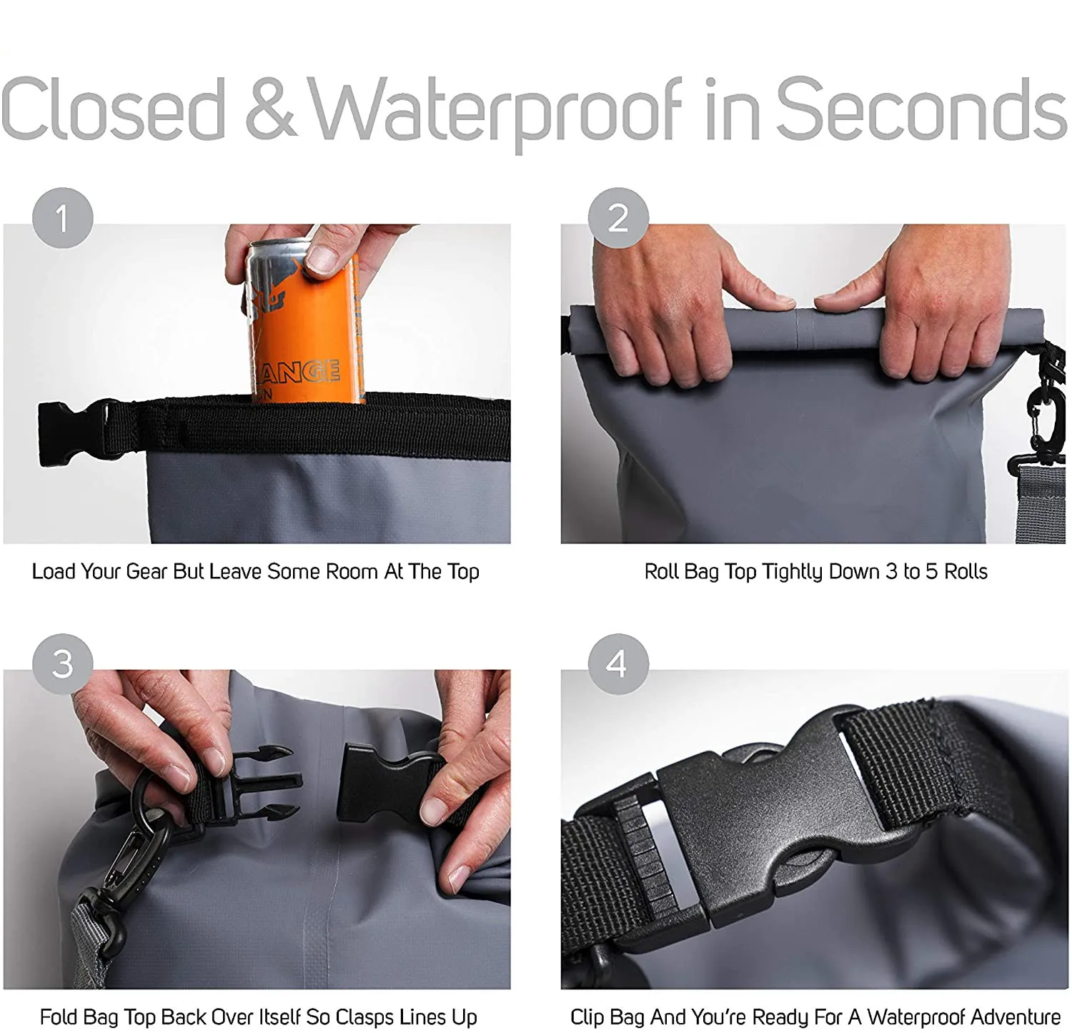 Waterproof Dry Bag Durable for Camping Beach Hiking Lakes Backpacking River Rafting Paddle Boarding Fishing Diving with Grey ACC