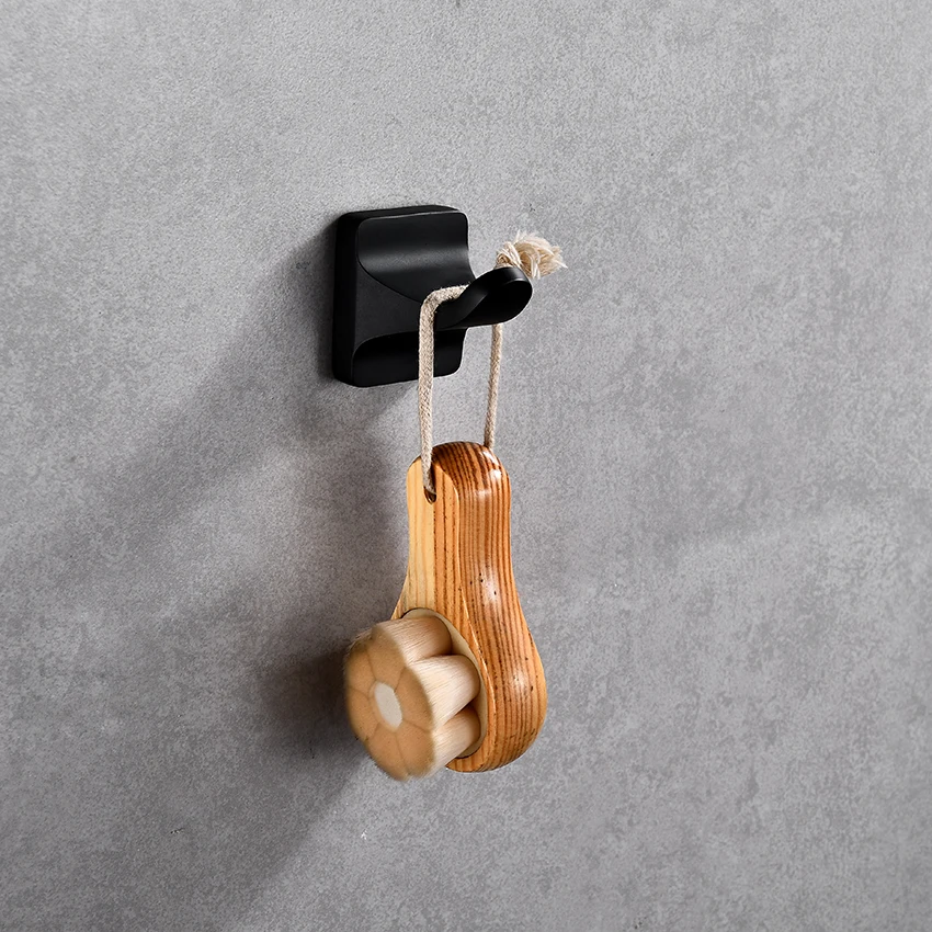 Popular wall mount clothing robe hook rack metal bathroom hanging black towel hooks