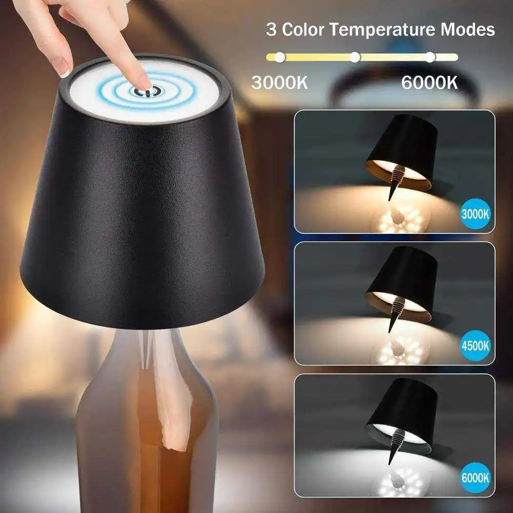 Wholesale Cheap 3 Color Stepless Dimming Outdoor Restaurant Bar Rechargeable Wireless Charging Wine Bottle Touch Lamp