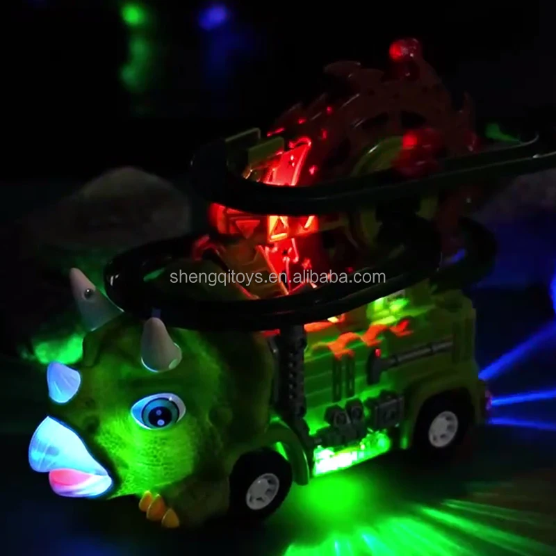 LK Toys Dinosaur Race Track Game Set Dino Car Track Adventure Slide Toy with Climbing Stairs Lights and Music Toy for Toddlers