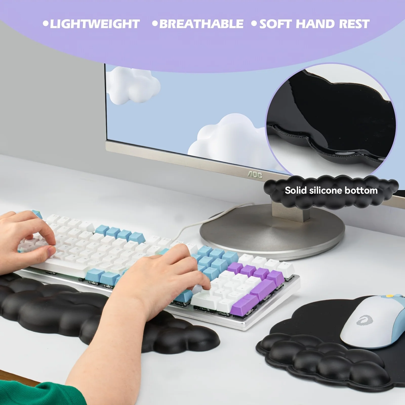 Cloud Wrist Rest Keyboard-Keyboard Cloud Wrist Rest Mouse, Desk Cloud Wrist Pad Slip Base  For Home, Office, Computer