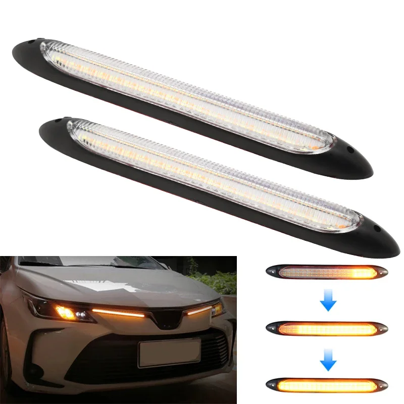 Car White Scan Waterproof Headlight Strip Sequential Light Universal DRL LED Daytime Running Light Flow Yellow Turn Signal