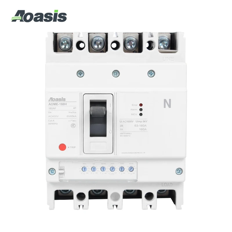 AOME-160H 6 knobs 4P Intelligent electronic adjustable circuit breaker AC/DC manufacturer MCCB