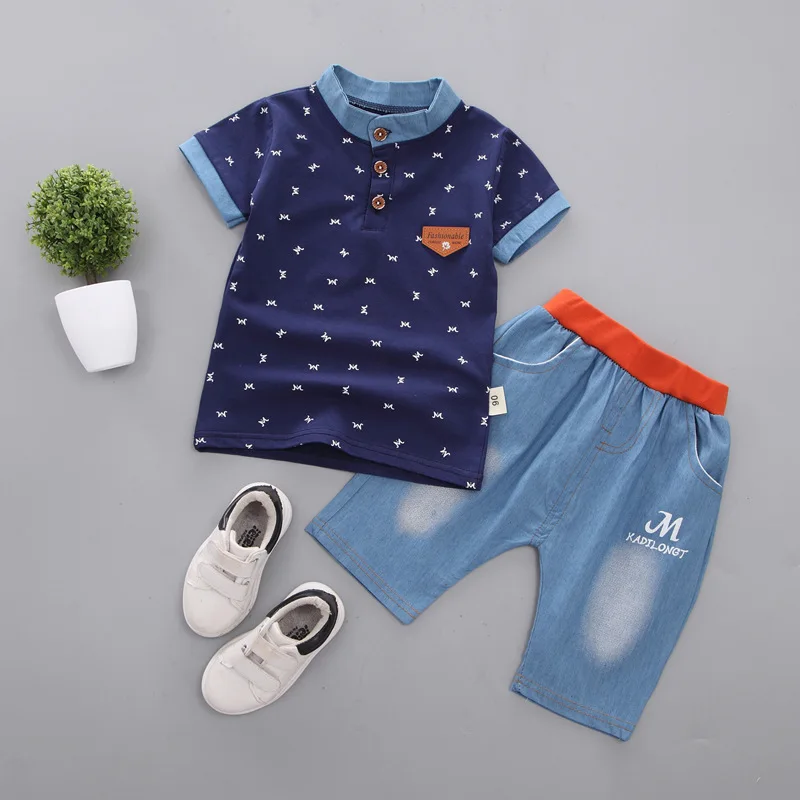 
wholesale Summer cotton short sleeve baby clothes pant sets boys children kids t-shirt suit 