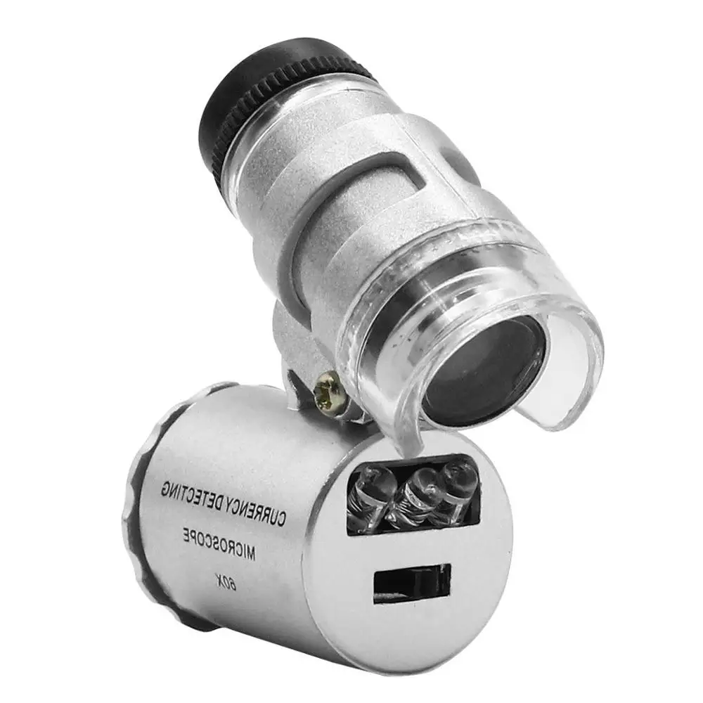  Новый брендовый портативный мини-микроскоп 60x со светодиодной и