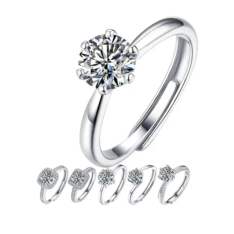 Adjustable Custom Silver Real 18K Gold Fine Jewelry Lab Grown Diamonds Six Claw Engagement Ring Silver Moissanite Ring for Wome