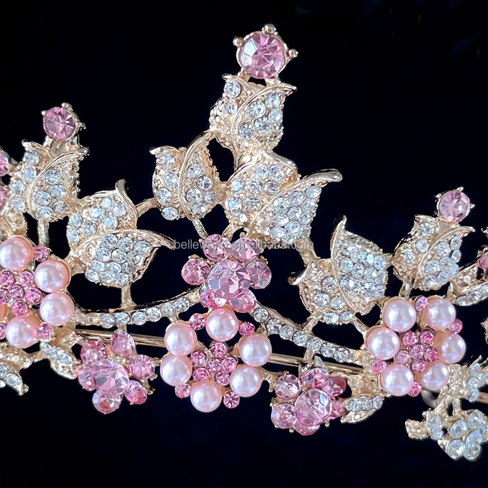 BELLEWOLRD luxury diamond flower tiara decoration for wedding event accessories high end festival headband tiara for brides