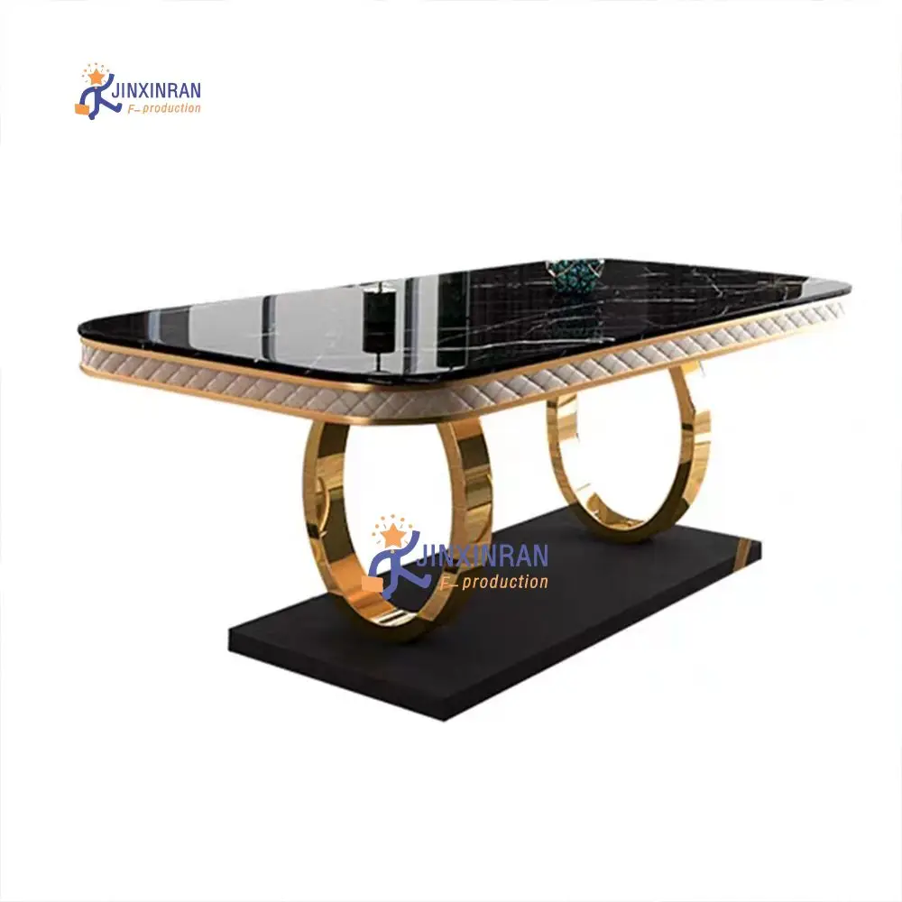 Royal Dinning Table Set Luxury Gold Side Dinning Set With 6 Chairs Sintered Stone Top Dining Table