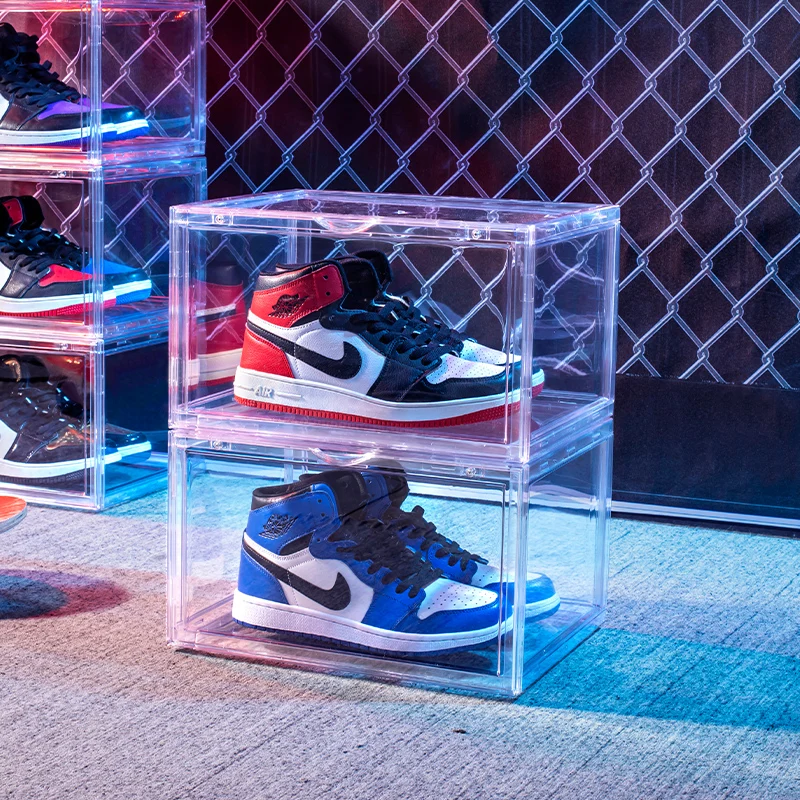 custom clear magnetic storage shoe box plastic acrylic packaging box storage container transparent stackable shoe storage box