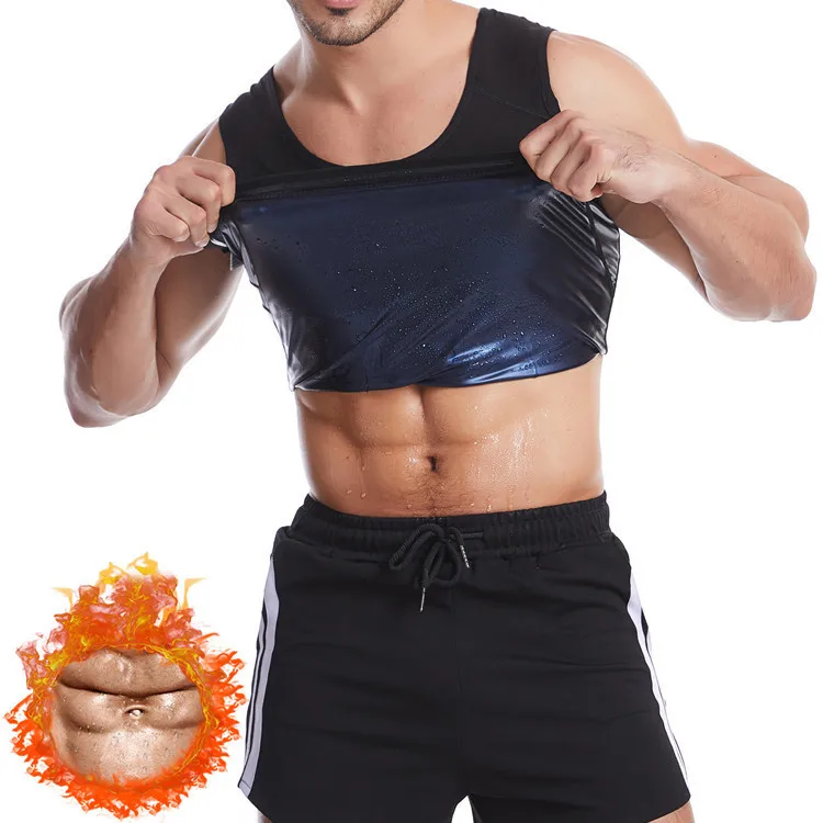 wholesale men fat burning fitness sauna sweat body shaper waist trainer vest heat trapping tank top vest shirt sweat shaper