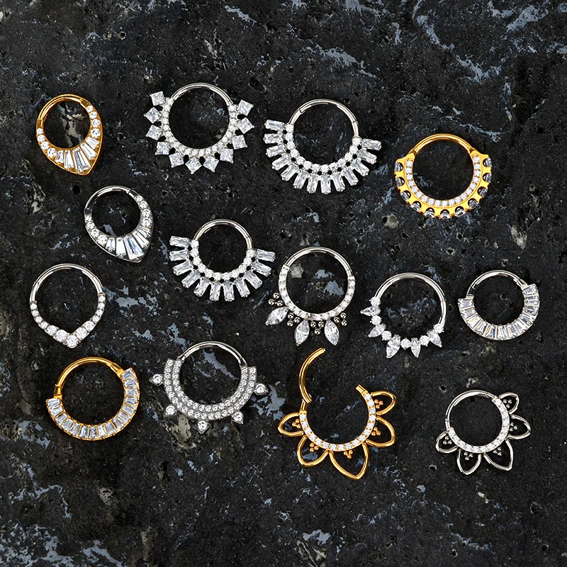 Hot Sale Ready To Ship Titanium Body Piercing Jewelry Hinged Segment Ring Different Shape Nose Ring Helix Earring