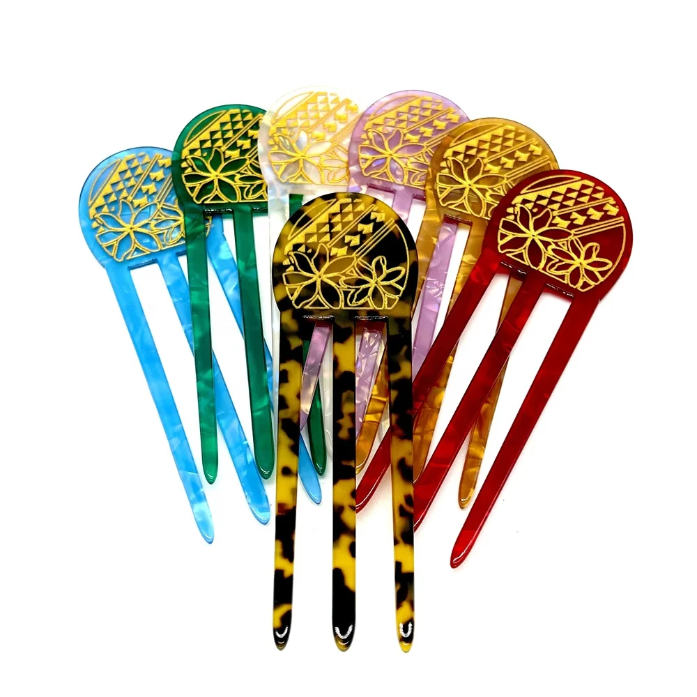 Newest Tropical Polynesian Design Hair Sticks Accessories 3 Prong Hair Forks With Plumeria Flowers Engraved For Women And Girls