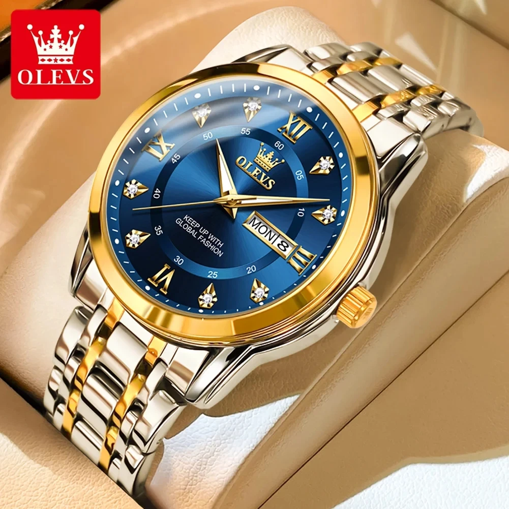 OLEVS 5513 Men Fashion Business Luxury Watches New Stainless Steel Strap Sport Clock Waterproof Gold Japan Quartz Watch