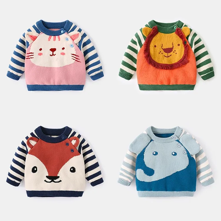 cartoon jacquard thickening knit baby sweaters winter baby clothes kids pullovers