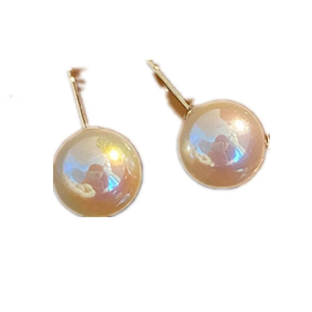 Mermaid Color Pearl Earrings Round Pearl Ball Silver Needle 8mm 10mm 12mm 14mm Stud Earrings Women