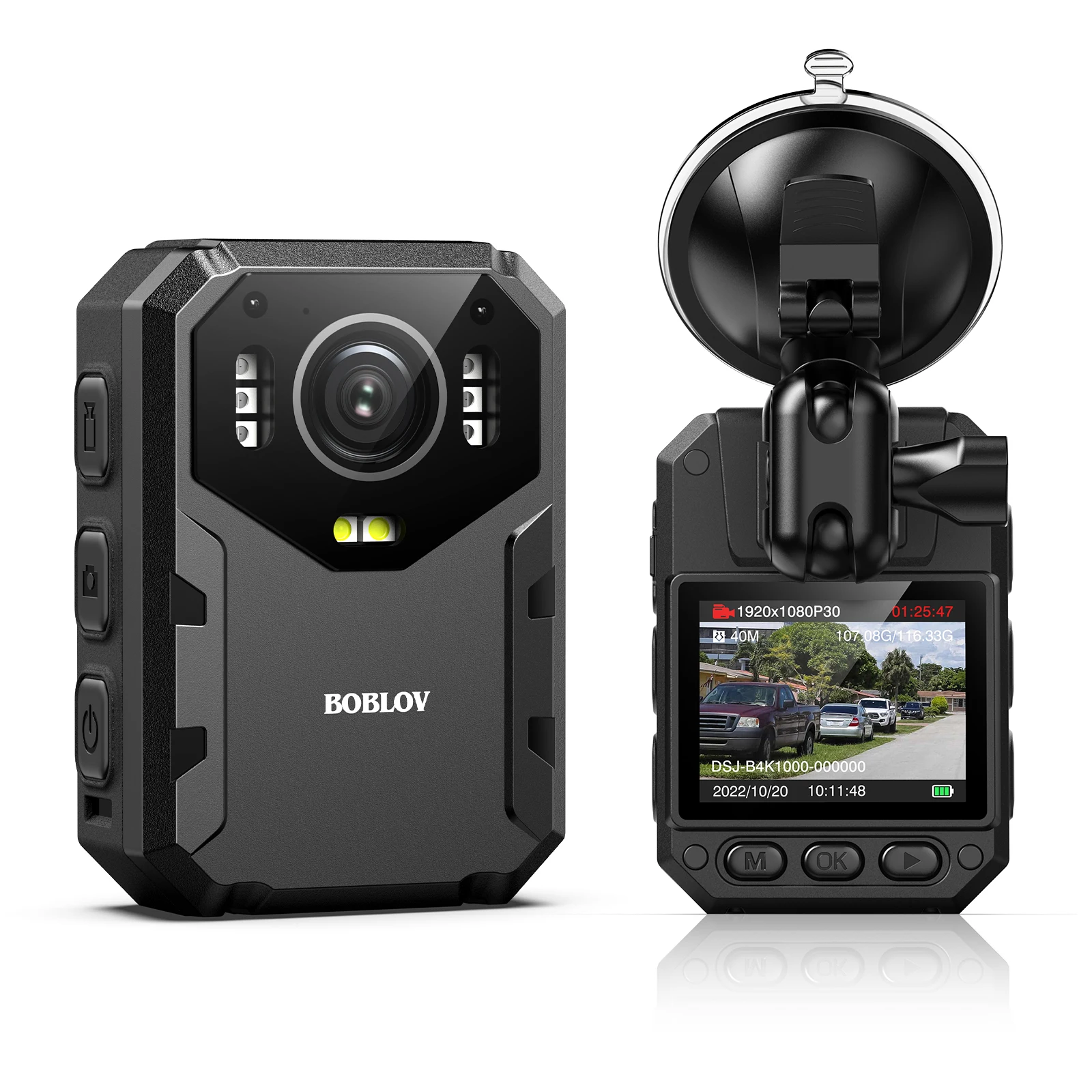Boblov B4K1 4K Built-in 128GB GPS Function 140 Wide Angle Body Worn Camera with Car Mount Charging Alarm I/O IR Night Vision