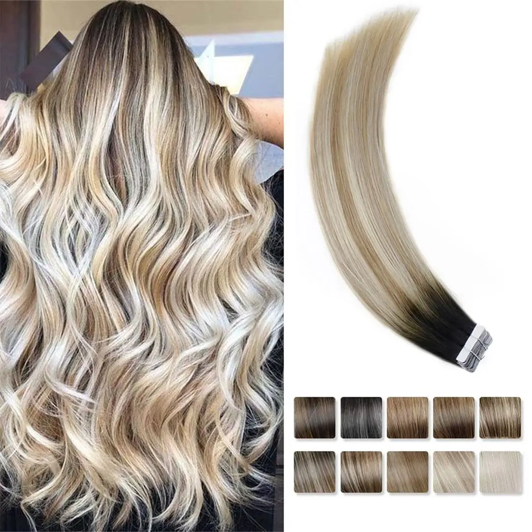 Wholesale 100% remy russian Highlights tape hair extension human hair extensions