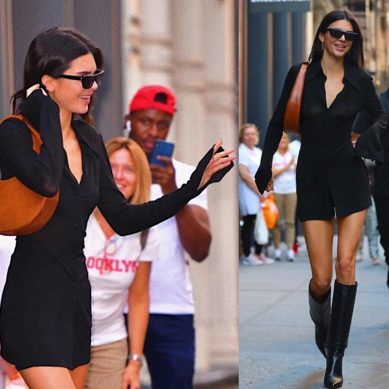 
Kendall Same Black Slim Shirt Female Slim Temperament Skirt Hepburn Style Black Dress 