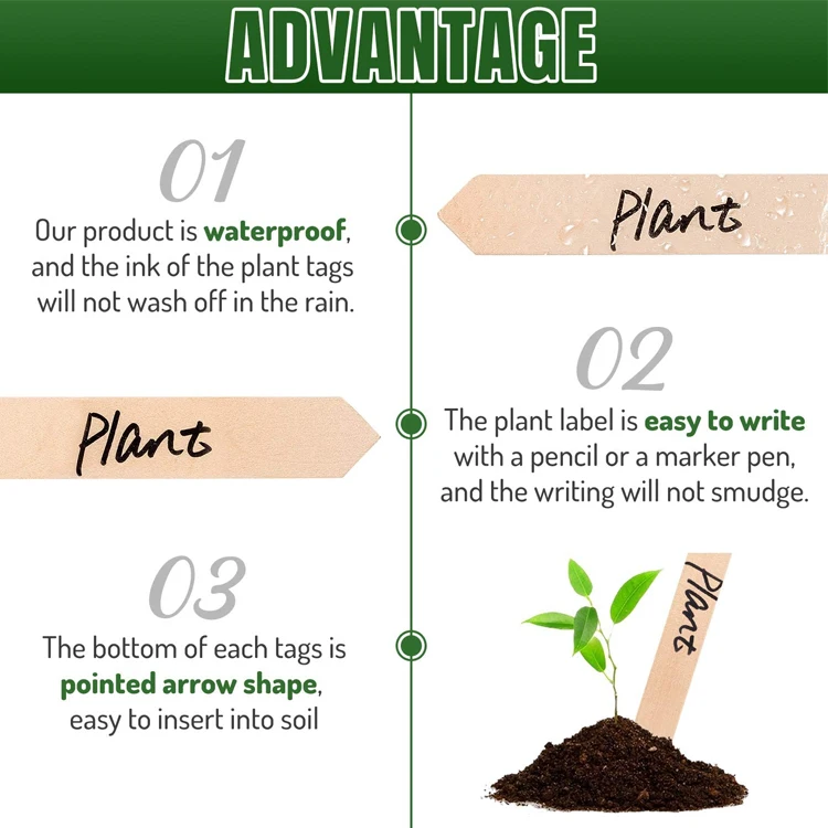 wholesale custom 50Pcs Wooden Plant Labels Wood Plant Sign Tags Garden Markers  for Seed Potted Herbs Flowers Vegetables