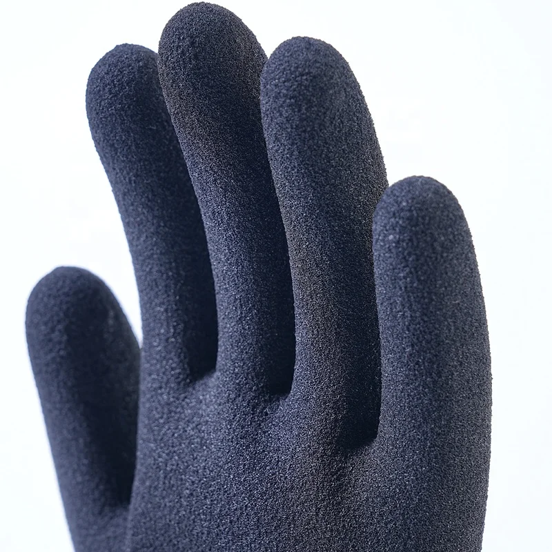 Winter Warm Insulated Crinkle Finished 3/4 Rubber Latex Coated Work Gloves Luvas Guantes Acrylic Shell Napping Terry Inner