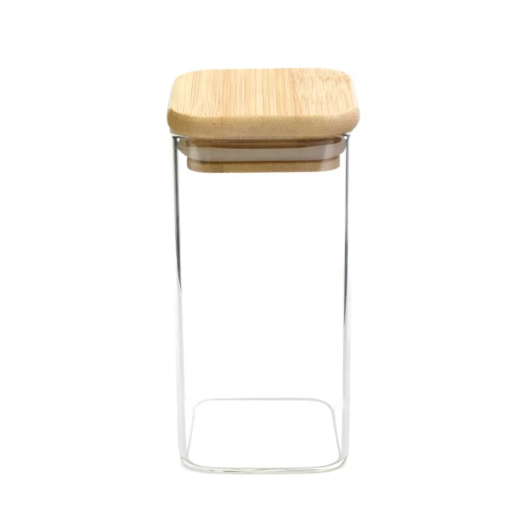 Square spice jar cork stopper food storage bamboo wooden bottle cork 250ml glass jar salt rice bean airtight wide mouth jar