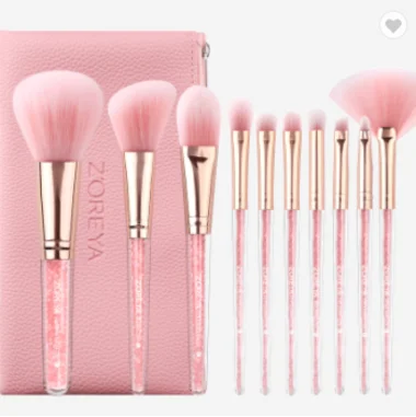 10pcs Pink Soft Makeup Brushes Tools Cosmetic Beauty Makeup Brush Sets with Leather Case Silver Painting Eye Hair
