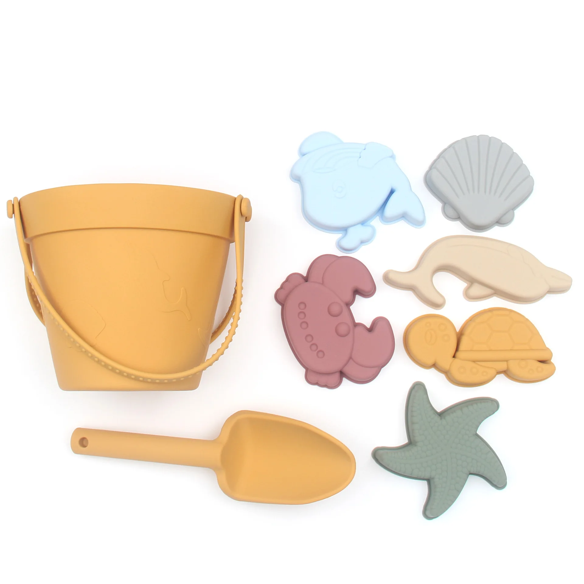 New Design Custom Logo Summer Sand Bucket Beach Baby Toys Set Eco Soft Silicone Game Play for Kids Silicone beach toy set