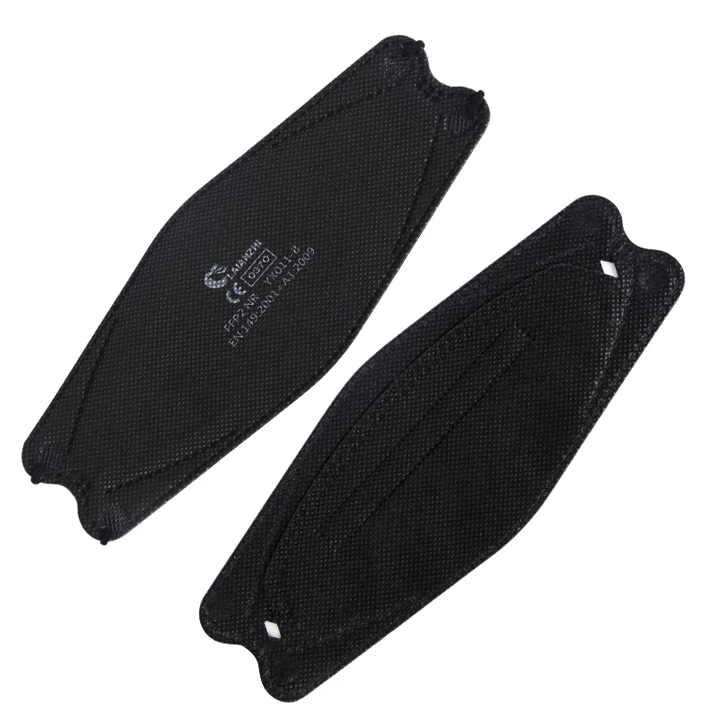 Factory custom color 4 layers ffp2 black fish shape  earloop  no valve  factory price manufacturers black disposable face mask
