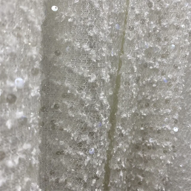 exquisite 5mm transparent sequin and white metallic jacquard weave Embroidered lace Sequin fabrics for clothing