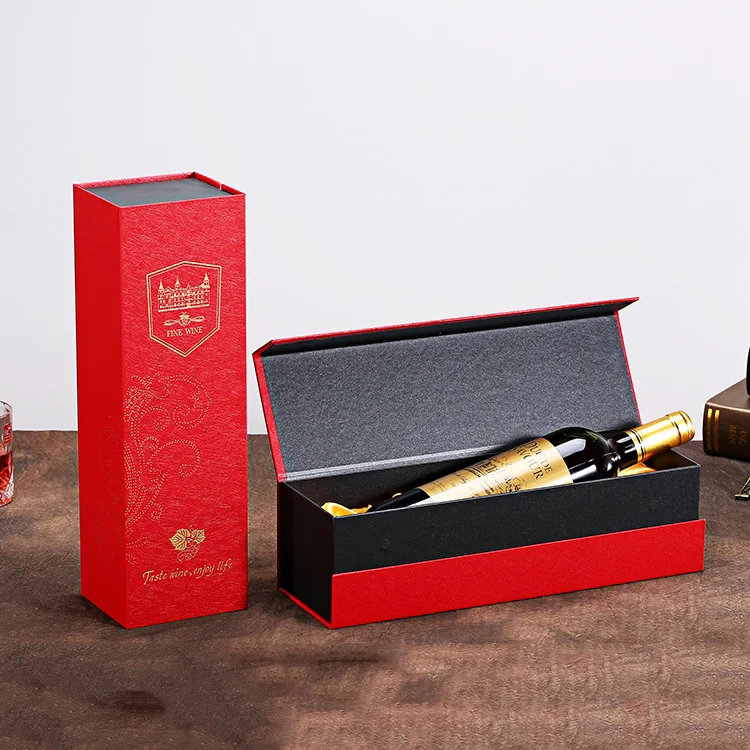 Custom Logo Rigid Cardboard Magnetic Champagne Bottle Paper Wine Whisky Gift Packaging Box