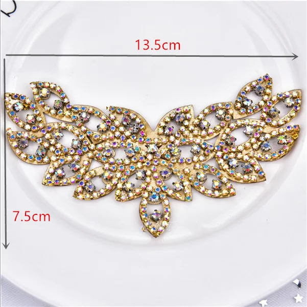 wholesale Sewing Rose Gold Beaded Rhinestone Crystal Bridal Dress Applique buckle clips