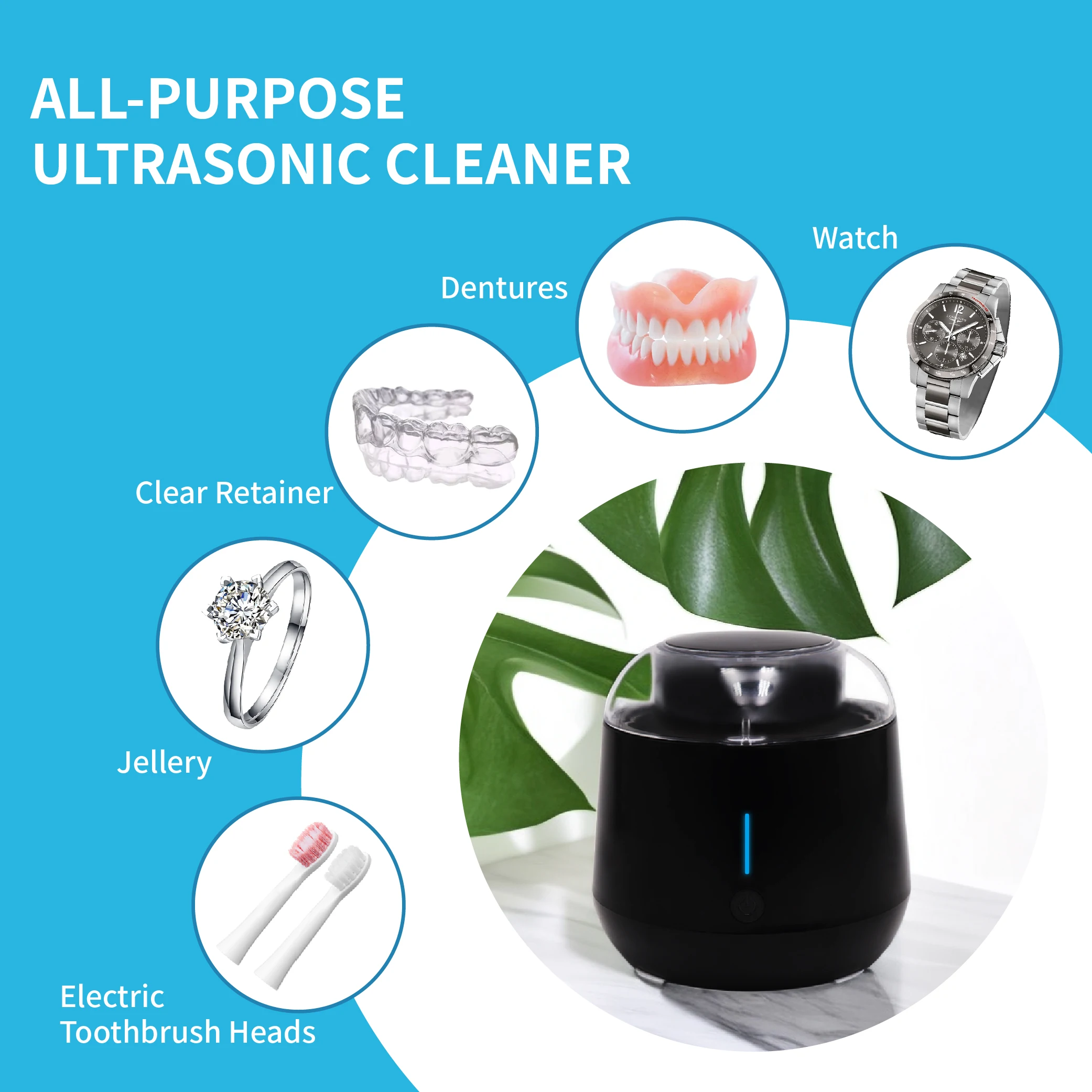 Ultrasonic UV Cleaning Jewlery Watch Dental False Teeth Aligner Retainer Mouth Guard Ultrasonic UV Cleaner for Dentures