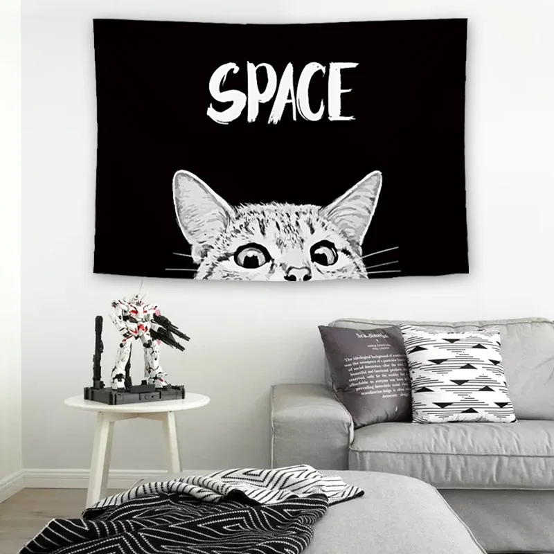 PINBANG Cat Wall Tapestry, Inspirational Wall Art Positive Saying Wall Hanging White Tapestry for Teen Girl Bedroom Dorm