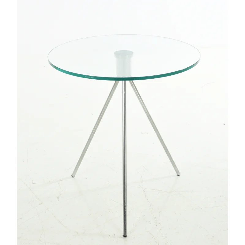 Cheap small round tempered glass coffee table with metal chromed leg for living room TTT-01