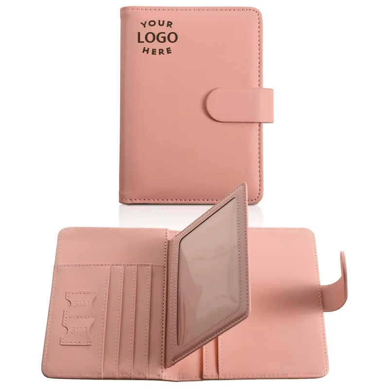 Customized passport card slot holder PU leather magnetic enclosed ID card set passport wallet RFID enclosed