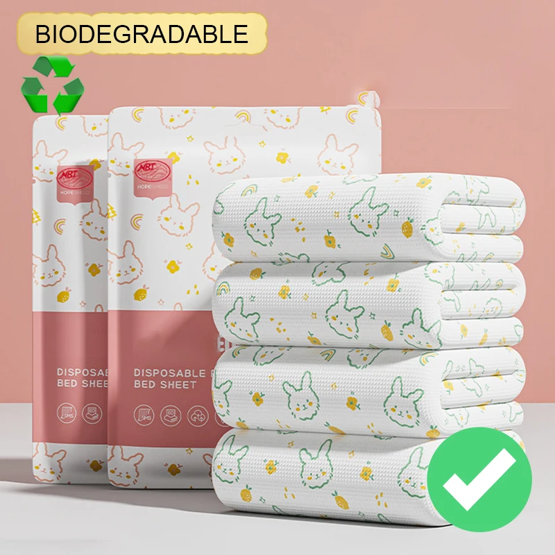 Nbi custom Printed non-woven Hotel disposable double bed sheet set Travel Essentials anti-static disposable hotel bedsheet