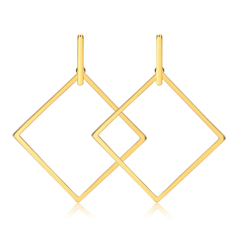 European and American fashion asymmetric titanium steel square bar pendant earrings