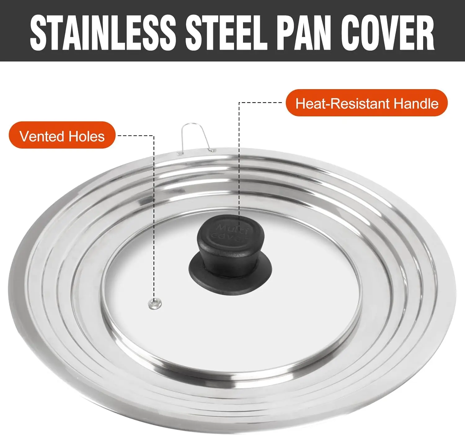 Universal lid for Pots and Pans Skillets Stainless Steel Pan Cover Fits 8.2-12.5 Inch Cookware Cast Iron Skillet Pot lids