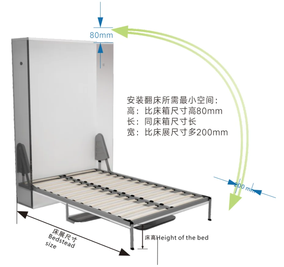E-shining Home Furniture Vertical Wall Bed Hinge Table Murphy Bed Folding Wall Bed mechanism