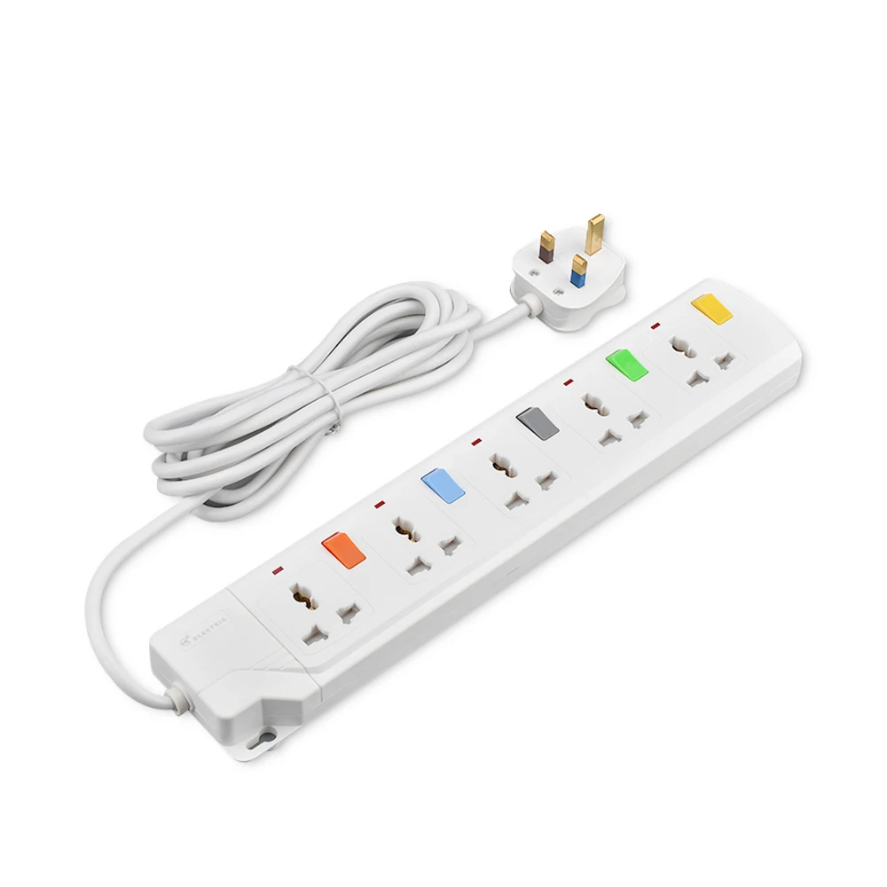 UK standard 13A 5 way universal electric power extension cord socket