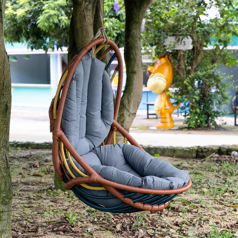 Colorful Waving Rattan Leisure Furniture Patio Swivel Chair Outdoor Hanging Swing Hammock Chair