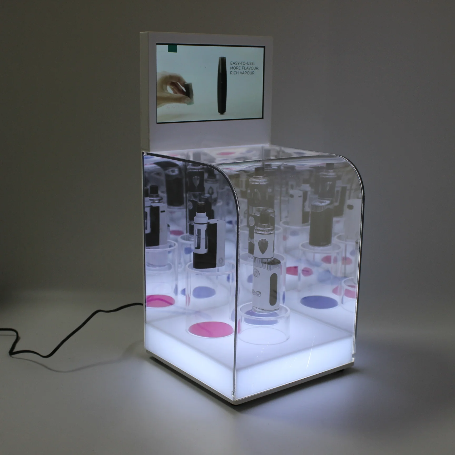 Изготовленный на заказ акриловый знак Розничная vape магазин дисплей счетчика сверху ящик коробка стойка для