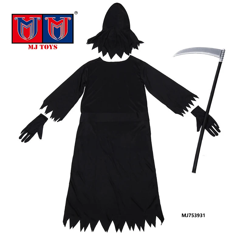Kids Halloween Dress up Luminous Costume Skeleton Death Glow Robe in the Dark Face Horror Black Cosplay Scythe Party