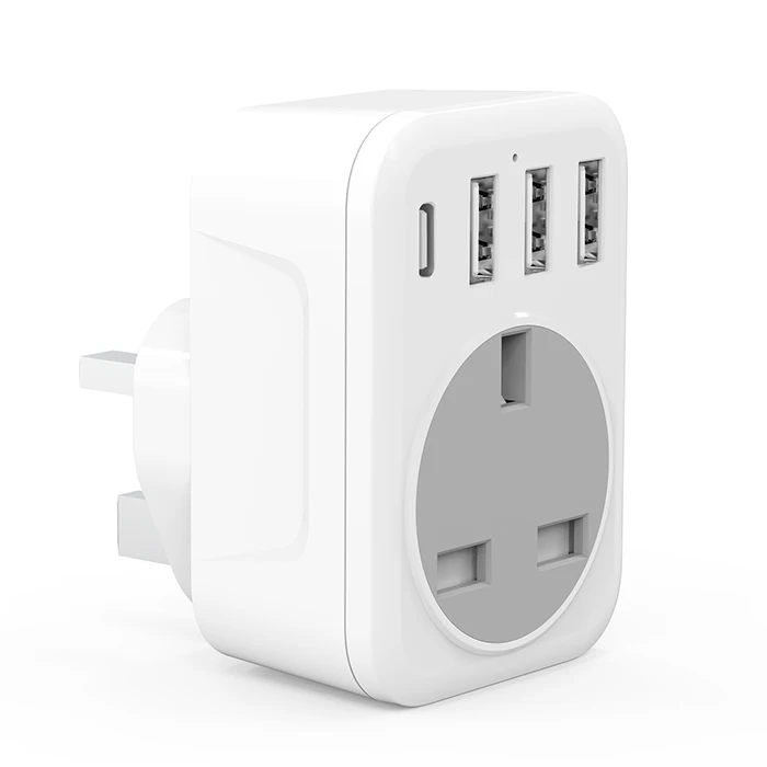Reisende New Smart UK TO EU US GER UK Travel Plug 3USB-1 Type-C-1Socket One-turn Multi-extension Wall Socket