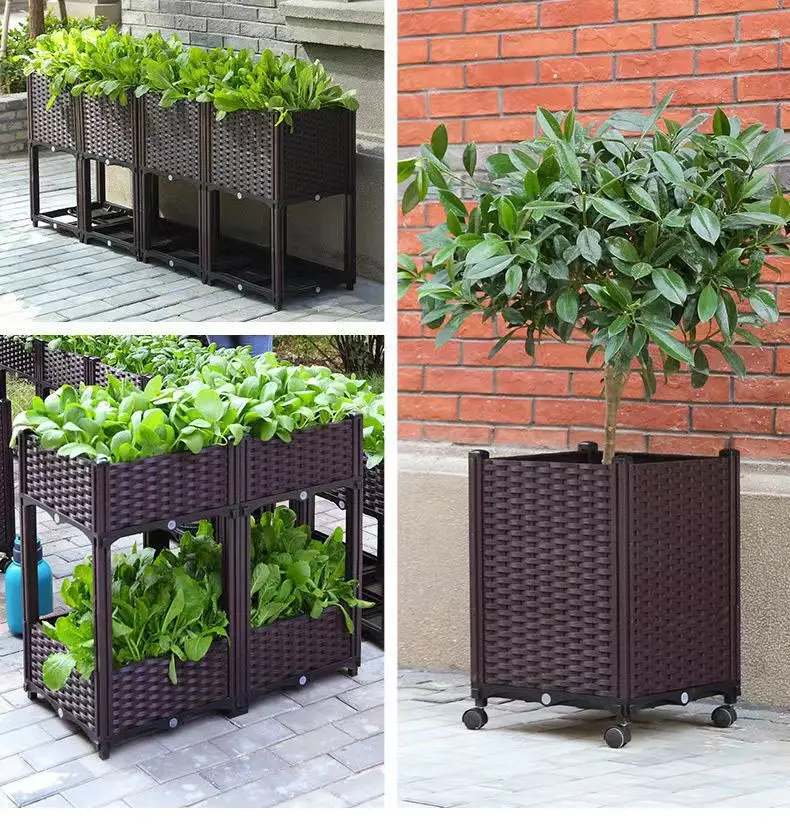 1/2 Layer 1/2/3 Boxes Elevated Garden Bed Plant Planting Box Checkered Plastic Balcony Planting Box For Flowers And Vegetables