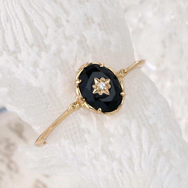 Natural Black Agate Ring For Women Gemstone Ring 925 Sterling Silver Gold Vermeil Fine Jewelry Vintage Elegant Bijou LAMOON